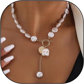 Natural Pearl Pendant Necklace for Women Teen Girls,Adjustable Baroque Dainty Pearl Beads Choker,Charming Simplify Daily Jewelry Gift