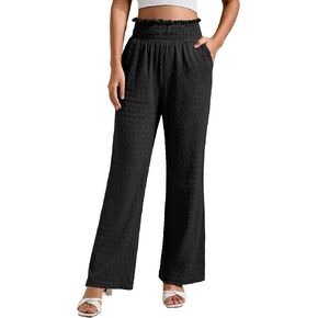 Women's Lounge Straight Pants Wide Leg Trousers 2024 Trendy High Waisted Business Texture Pants with Pockets