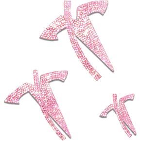 Bling Bling Pink Rhinestone Logo Emblems for Tesla Model 3 2017-2023, 6 Pcs Emblems Stickers for Front Trunk, Rear Trunk, Bedazzled Accessories for Model 3.