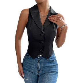 SOLY HUX Women's Button V Neck Suit Vest Casual Sleeveless Regular Fitted Lapel Waistcoat Vest