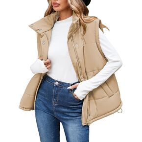 Pink Queen Womens Oversized Quilted Puffer Vest Casual Loose Sleeveless Stand Collar Zip Up Fall Winter Warm Outerwear Jacket