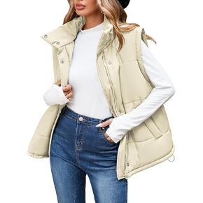 Pink Queen Womens Oversized Quilted Puffer Vest Casual Loose Sleeveless Stand Collar Zip Up Fall Winter Warm Outerwear Jacket in Kuwait