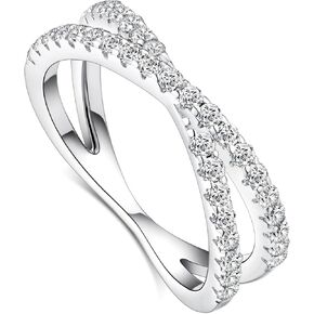 IMOLOVE Moissanite Wedding Band, Criss Cross Ring Wedding Bands for Women Sterling Silver Eternity Band Rings for Women Stackable Moissanite Eternity Band Rings for Women Size 8