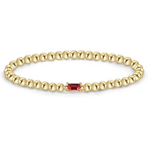 Birthstone Bracelet for Women Dainty 14K Gold Plated Stretchable Bead Ball Bracelet Hypoallergenic Waterproof Trendy Summer Bohemian Stackable Bracelet Gift for Birthday