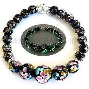 ARTSY Crafts Lily Garden Glow in the Dark Firefly Bead Bracelets Necklaces, Handmade in USA Murano Firefly Glass Jewelry, Flower Luminous Beads Mermaid Crystal Bracelet Bangle