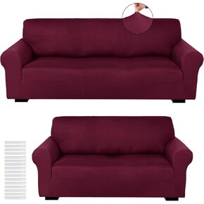 Peryiter 2pcs Slipcover Set for Couch Spandex Furniture Covers for Sofa Loveseat Couch Arm Chair, Form Fit Stretch, Wrinkle Proof, Furniture Protector (Dark Gray,Milk Silk)