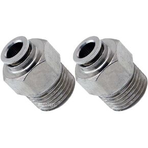 Vixen Air 3/8" NPT Male Push to Connect (PTC) Straight Pneumatic Fitting for 1/4" OD Hose - Bundle of Two Fittings VXA7381-2