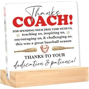Baseball Coach Gifts Thank You Gifts for Baseball Coach, Appreciation Gift for Baseball Coach, End of the Year Gifts for Baseball Coach Decorative Acrylic Desk Sign Plaque 4 x 4 Inches