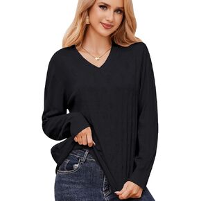 Sweaters for Women，Long Sleeve Shirts for Women，Classic Fit V Neck Slimming Knitted Casual Pullover Autumn Tops 2024