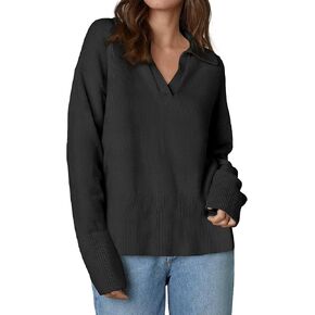 Zeagoo Women's 2024 Fall Striped Sweater V Neck Long Sleeve Fashion Oversized Knitted Pullover Sweaters Tops