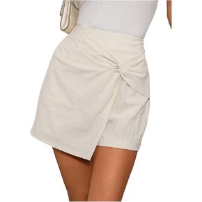 WDIRARA Women's Twist Knot High Waist Skorts Asymmetrical Hem Summer Casual Skirts