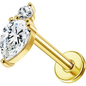 14K الذهب الأصفر/الأبيض الغضروف حلق مسمار 1 قطعة، 6 مم 8 مم 16G أقراط مسطحة الظهر بدون خيط، مسمار الزنمة، دفع في أقراط الزنمة مسمار لابريت بدون خيط