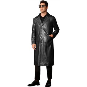 Lars Amadeus Faux Leather Jacket for Men's Classic Fit Full Length Trench Coat PU Overcoats