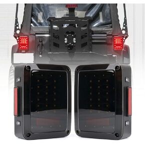 Jeep JK Tail Lights, Smoke Lens LED Tail Lights w/Turn Signal & Back Up Light with Brake Light for Jeep Wrangler JK JKU 2007-2018 (Smoke)