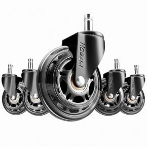 Office Rubber Chair Casters Replacement, 3 Inch Heavy-Duty Computer Gaming Desk Caster Wheels Smooth & Safe Rolling for All Floors Including Hardwood and Carpet, Set of 5