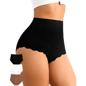 ASIMOON Seamless Underwear for Women No Show High Waisted Panties Tagless Wave Edge Full Coverage Ladies Panty 3 Pack