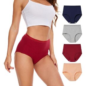 HATSURE Women High Waisted Cotton Underwear Panties Soft Stretch Lace Waistband Full Coverage Ladies Briefs Multipack