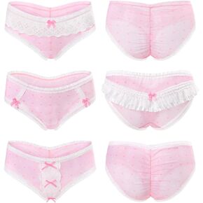 Littleforbig Women's Ladies Soft Mesh Lacy Underwear Comfortable Hipster Briefs Babydoll Pink Princess 3 Pack Panties Set