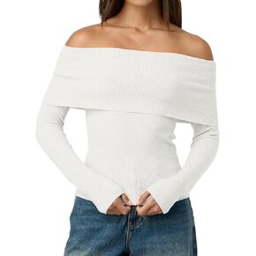 LILLUSORY Womens Off The Shoulder Pullover Sweaters Long Sleeve Fall Knit Tops Y2K Going Out Date Night Outfits