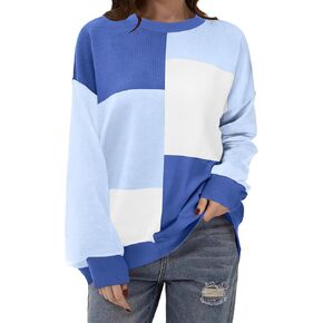 Zeagoo Womens Striped Oversized Sweater 2024 Crew Neck Long Sleeve Knitted Color Block Casual Loose Pullover Top