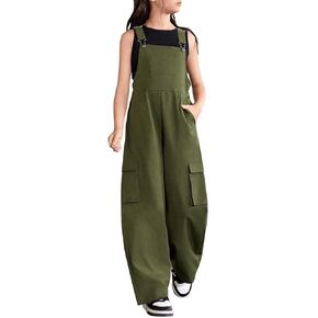 OYOANGLE Girl's 2 Piece Jumpsuit Outfits Pocket Front Sleeveless Overall and Tank Top Sets