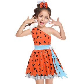 Baby Girls Pebbles Costume Caveman Bam Bam Costume Toddler Historical Stone Age Themed Halloween Outfit