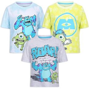 Disney Monsters Inc James Sullivan and Mike Wazowski Boys 3 Pack T-Shirts for Toddlers and Big Kids