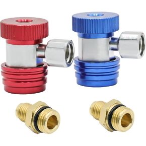 R134a Quick Coupler Adapter, Adjustable R134a Adapter fittings High/Low Pressure Side Manual Adapters for A/C System Evacuation Recharging, 1/4" Male Port, Set of 2