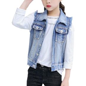 MYtodo Girl cowboy vest denim children sleeveless waistcoat jacket