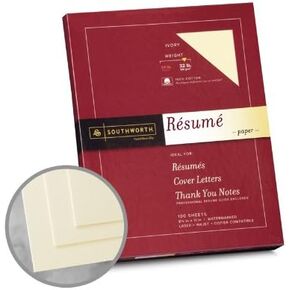 Southworth Resume 100% Cotton Ivory Paper - 8 1/2 x 11 in 32 lb Bond Wove 100% Cotton 100 per Package