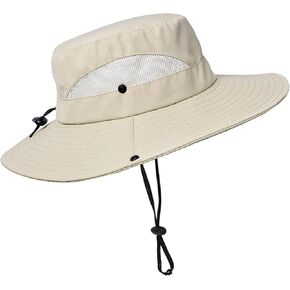 Wide-Brim Sun Hats for Men Women Outdoor Sun-Protection Fishing Hat Bucket Safari Cap with Breathable Mesh for Beach, Hiking