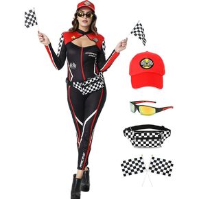 Race Car Driver Costume Women, 6Pcs Racecar Costume Women Set, Sexy Race Car Driver Halloween Costumes Women