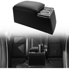Black Universal Truck Seat Organizer with Cup Holders, Armrest, and Padded Top Lid - Ideal for Business and Storage