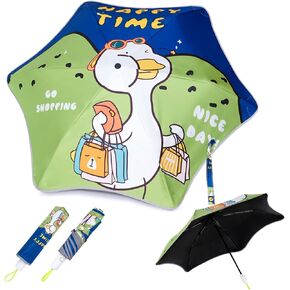 Rounded Corner Folding Umbrella Anti-UV Compact Durable Umbrella Auto Open/Close Lightweight Backpack Cute Cartoon Umbrella for Girls & Boys