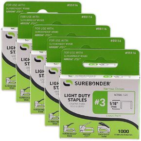 55116 #3 Light Duty Narrow Crown Staples - 5/16" Length - 1000/box, 5 Pack