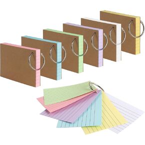Colored Index Cards Ruled Revision Cards, 300PCS Flash Cards Note Cards, Ruled on Both Side, 6 Colours Size: 7.35 * 10.5cm