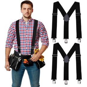 2 PCS Suspenders for Men, 2 Inch Heavy Duty Men's Suspenders, Adjustable Y Back Suspender Work Suspenders with Heavy Duty Clips