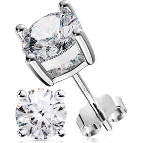 Moissanite Earrings Studs - White Gold plated Sterling Silver Diamond Earrings Lab grown GRA VVS Moissanite earrings men & women - Moissanite Jewelry for Men - Moissanite Stud earrings for Women
