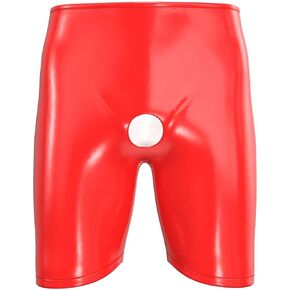 Men's Shiny Leather Boxer, Sexy Open Crotch, Comfort Stretch Waistband, Glossy PU Leather