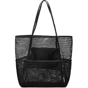 Beach Bag- X-Large Mesh Beach Bag Sandproof with Pocket and Zipper，Dry quickly Beach Tote Bag Beach Essentials for Vacation