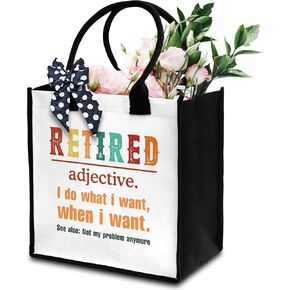 Retired Tote Bag For Women, Retired Adjective Tote Bag, Canvas Tote Bag For Traveling Shopping, Retirement Gift Tote Bag With Ribbon, Tote Bag Gifts For Women Mom Coworker Friends -14