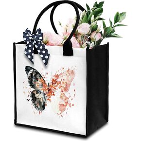 Butterfly Tote Bag For Women, Aesthetic Tote Bag, Cute Reusable Canvas Tote Bag For Traveling Shopping, Butterfly Gift Bag With Ribbon, Floral Beach Tote Bag Gifts For Women Friends Coworker -23