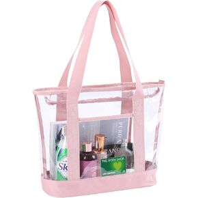 clear tote bag,Purse handle with zipper for work plastic transparent see through women