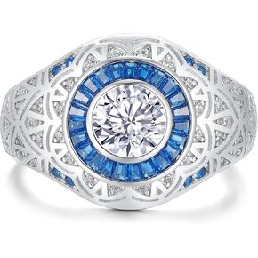 Lab Created 1.5cttw Moissanite Diamond D Color VVS1 Anniversary Wedding Band 925 Sterling Silver With Blue Sapphire 5A Cz Stones Engagement Ring For Men Size 7-14
