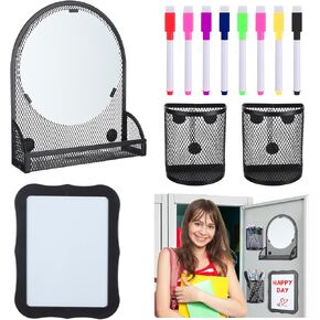 طقم إكسسوارات خزانة مغناطيسية قوية 12 قطعة - مرآة خزانة مع حامل أقلام وأقلام لوح مسح جاف، ديكور منظم الخزانة لخزانة مكتب المدرسة للفتيات، أساسيات العودة إلى المدرسة، أسود in Kuwait