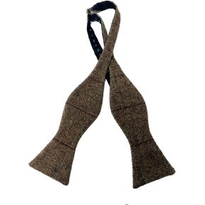 King & Priory Luxury Brown Herringbone Tweed Self-Tie Bow Tie