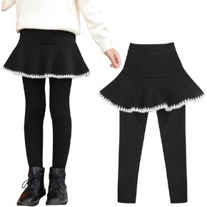 Looching Toddler Girls Fleece Lined Leggings with Skirt Kids Tights Winter Warm Thick Tutu Pants 1-6Years