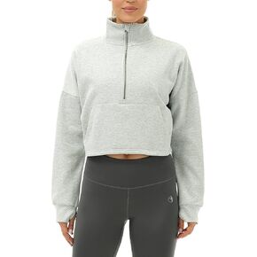 icyzone Fleece Lined Half Zip Pullover for Women with Pockets, Oversized Athletic Cropped Sweatshirt Warm Jacket