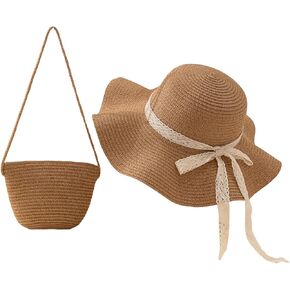 Verdusa Women's Bow Wide Brim Straw Sun Hat and Crossbody Straw Bag Set
