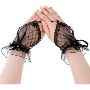 Black Lace Fingerless Gloves Black Wedding Fingerless Rhinestone Lace Gloves Womens' Black Fingerless Gloves Bow Mesh Sheer Lace Gloves Lace Bow Short Gloves for Banquet Party Wedding in Saudi Arabia